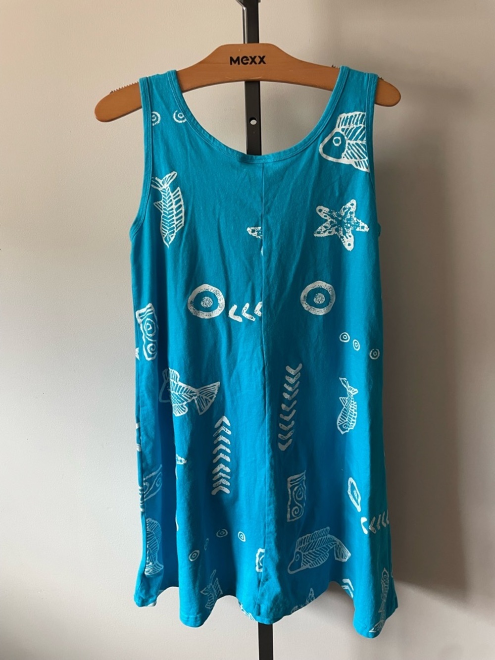 90s Y2K Kisses & Hugs 100% Cotton Beach Novelty Tank Dress Ocean Fish Printed - Picture 2 of 7